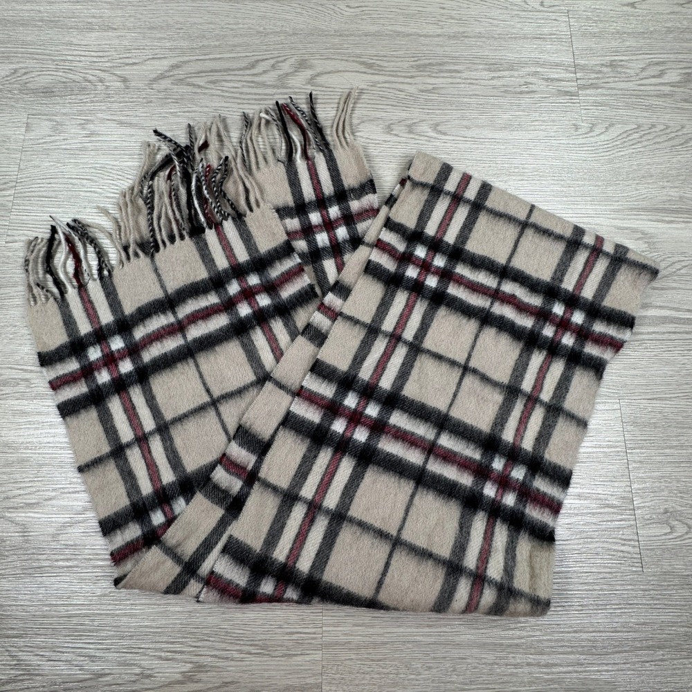 Edinburgh Scarf Plaid‎ Beige OS 100% Lambswool Fringe
